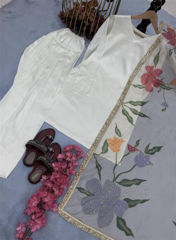 Buy Designer Party Wear Top with Farshi Plazzo Set in Heavy Japan Satin Silk - Image 4