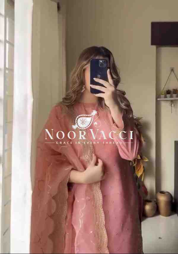 Heavy Roman Silk Embroidered Plazzo Set with Tabi Organza Dupatta - Image 2