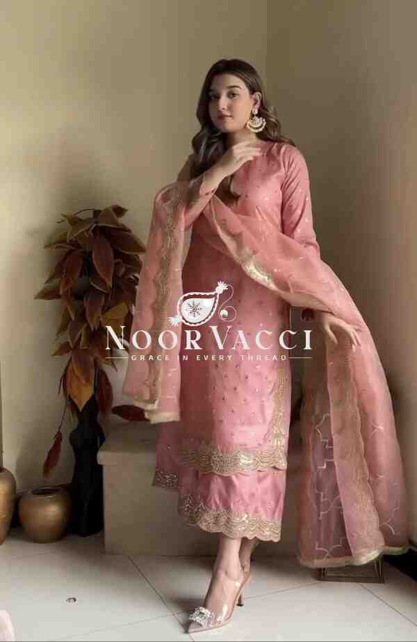 Heavy Roman Silk Embroidered Plazzo Set with Tabi Organza Dupatta - Image 3