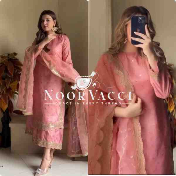 Heavy Roman Silk Embroidered Plazzo Set with Tabi Organza Dupatta