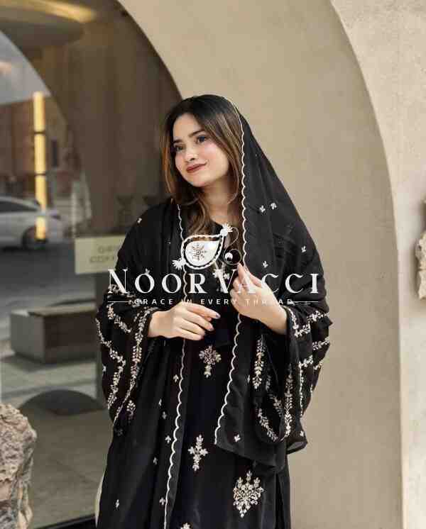 Faux Georgette Embroidered Plazzo Set with Cutwork Dupatta - Image 7