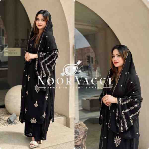 Faux Georgette Embroidered Plazzo Set with Cutwork Dupatta