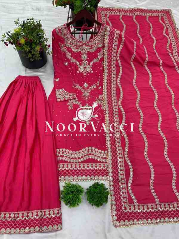 Chinon Silk Embroidered Sharara Set with Dupatta – Designer Party Wear - Image 5