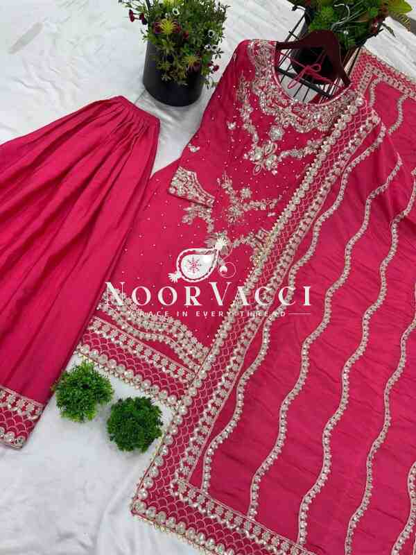 Chinon Silk Embroidered Sharara Set with Dupatta – Designer Party Wear - Image 6