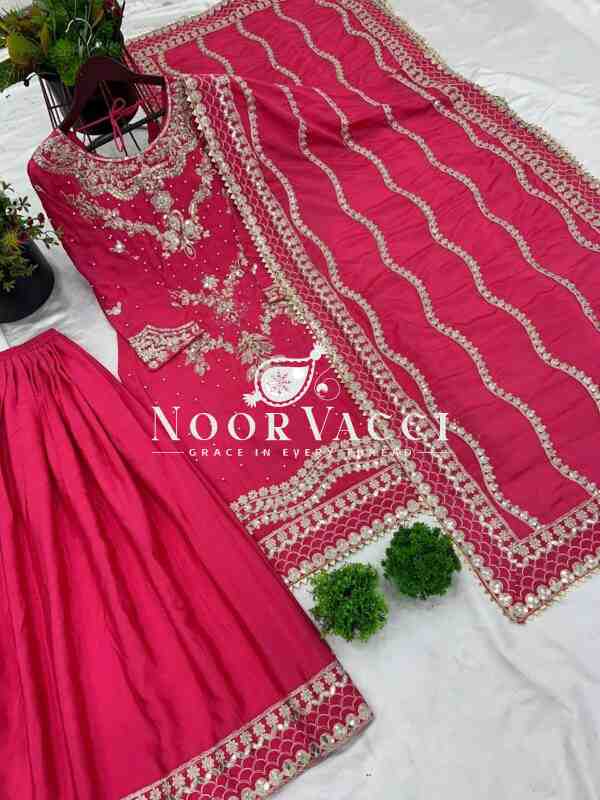 Chinon Silk Embroidered Sharara Set with Dupatta – Designer Party Wear - Image 3