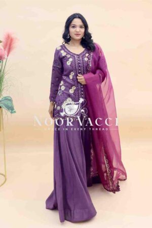 Buy Simar Silk Embroidered Top Palazzo Set with Organza Dupatta