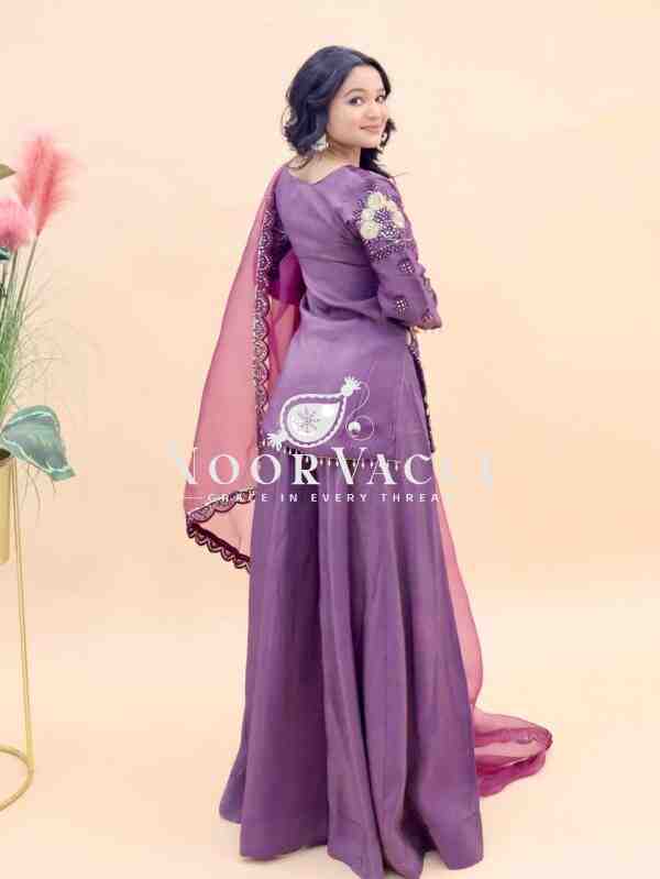 Simar Silk Embroidered Top Palazzo Set with Organza Dupatta - Image 4