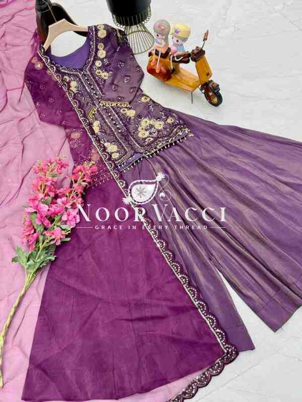 Simar Silk Embroidered Top Palazzo Set with Organza Dupatta - Image 8