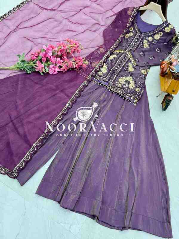 Simar Silk Embroidered Top Palazzo Set with Organza Dupatta - Image 9