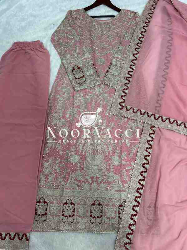 Heavy Georgette Embroidered Palazzo Set with Diamond Handwork - Image 3