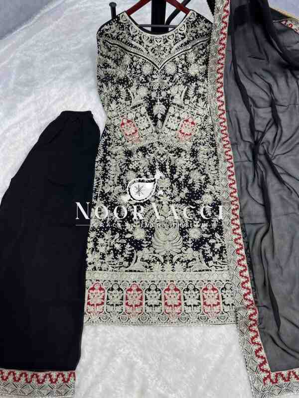 Heavy Georgette Embroidered Palazzo Set with Diamond Handwork - Image 3