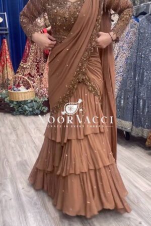 Shop Faux Georgette Ready-to-Wear Lehenga Saree with Embroidered Choli