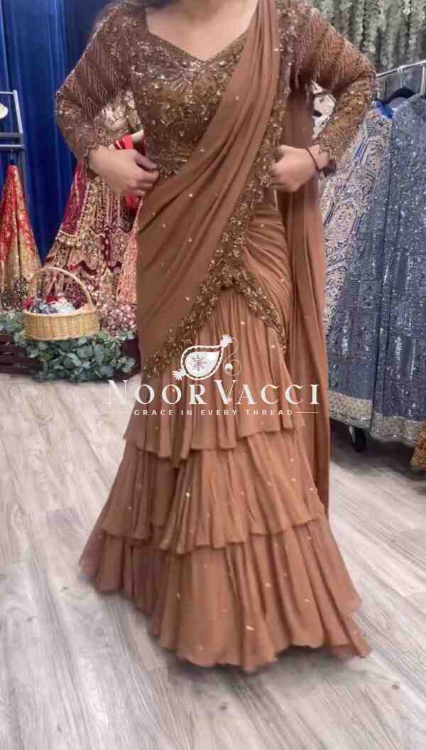 Faux Georgette Ready-to-Wear Lehenga Saree with Embroidered Choli