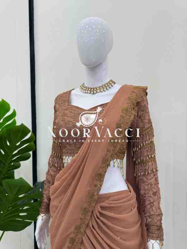 Faux Georgette Ready-to-Wear Lehenga Saree with Embroidered Choli - Image 2