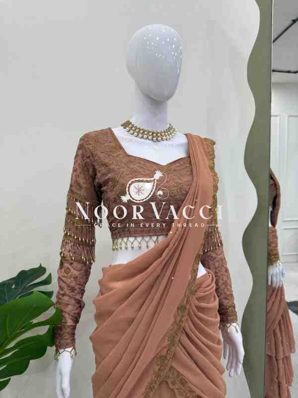 Faux Georgette Ready-to-Wear Lehenga Saree with Embroidered Choli - Image 3