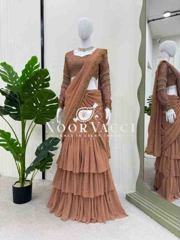 Faux Georgette Ready-to-Wear Lehenga Saree with Embroidered Choli - Image 4