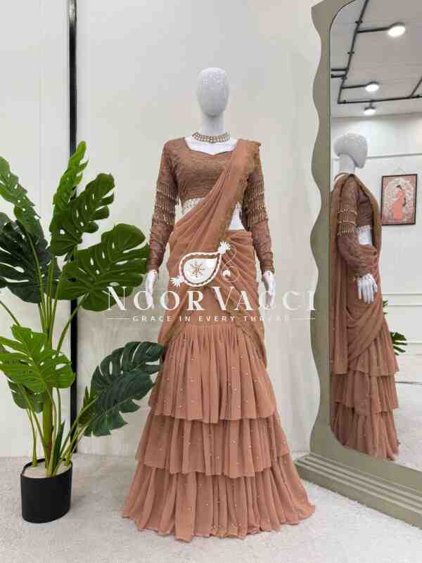 Faux Georgette Ready-to-Wear Lehenga Saree with Embroidered Choli - Image 5