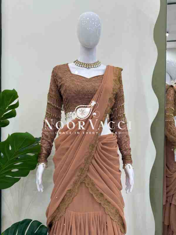 Faux Georgette Ready-to-Wear Lehenga Saree with Embroidered Choli - Image 6