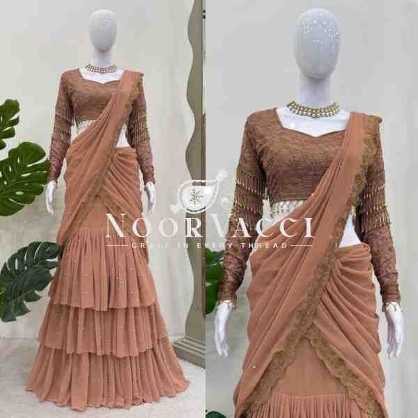 Faux Georgette Ready-to-Wear Lehenga Saree with Embroidered Choli - Image 7