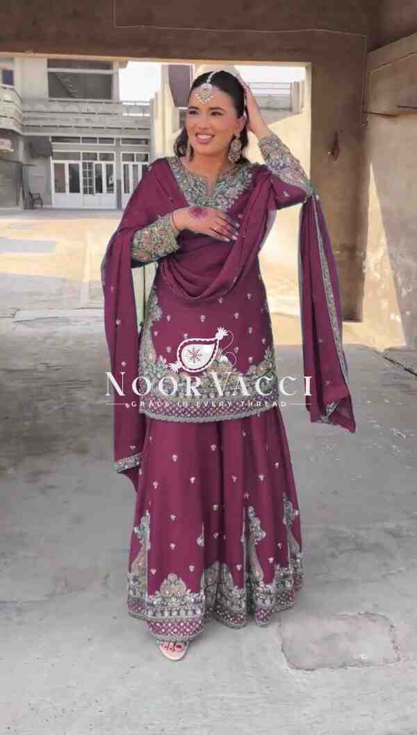 Chinon Silk Embroidered Plazo Set with Lace-Border Dupatta - Image 2