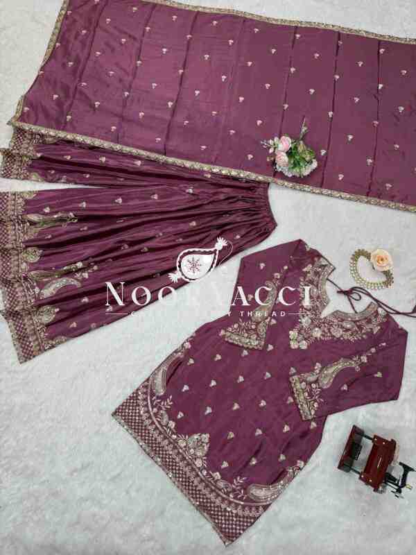 Chinon Silk Embroidered Plazo Set with Lace-Border Dupatta - Image 6