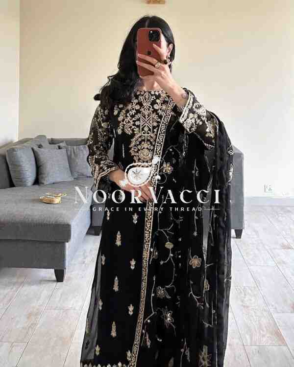 Faux Georgette Embroidered Set with Lace-Border Dupatta - Image 3