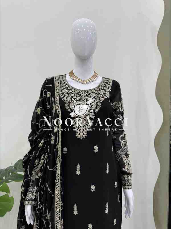 Faux Georgette Embroidered Set with Lace-Border Dupatta - Image 9