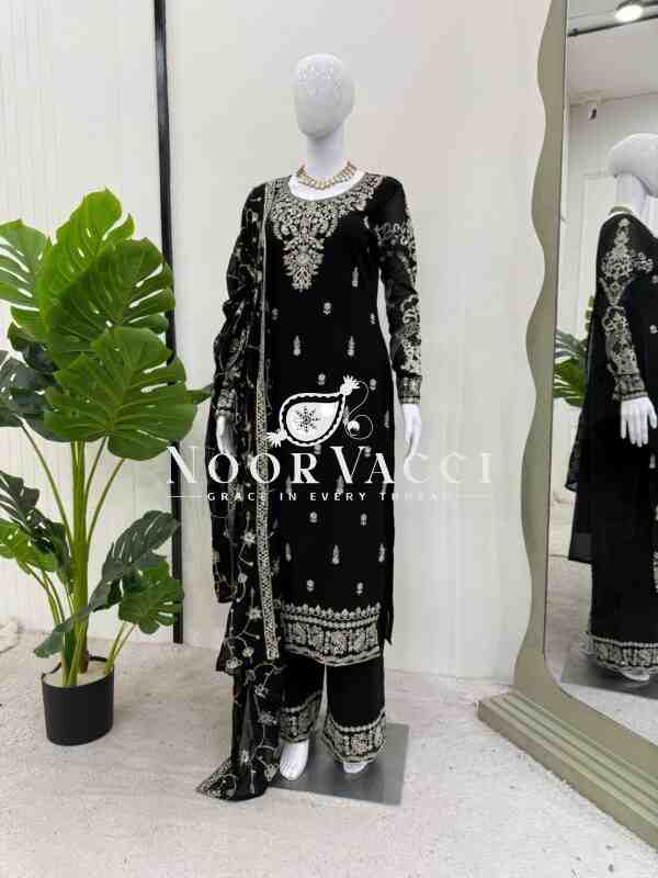 Faux Georgette Embroidered Set with Lace-Border Dupatta - Image 6