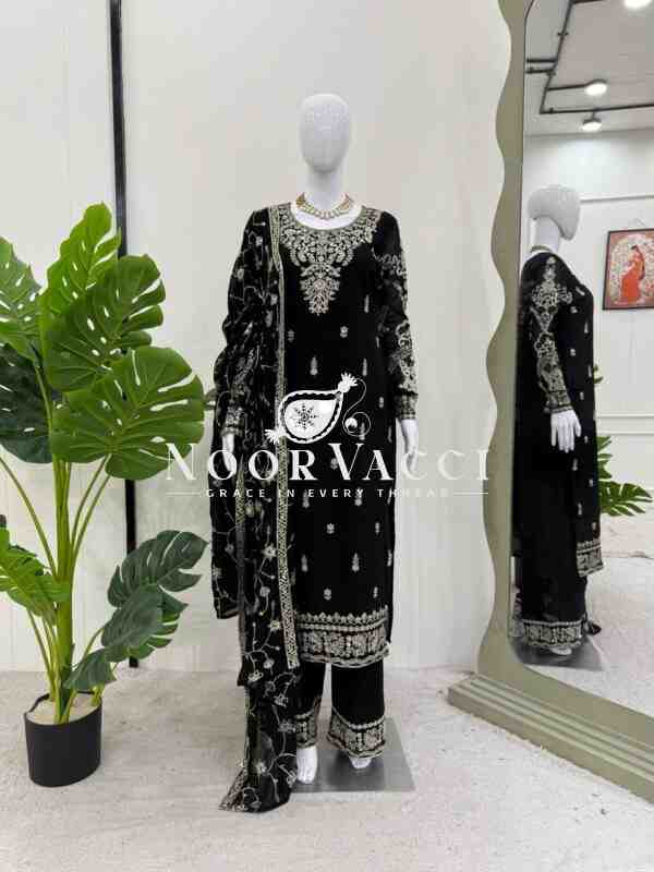 Faux Georgette Embroidered Set with Lace-Border Dupatta - Image 5