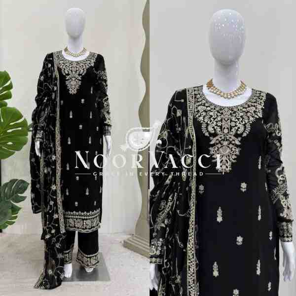 Faux Georgette Embroidered Set with Lace-Border Dupatta - Image 4