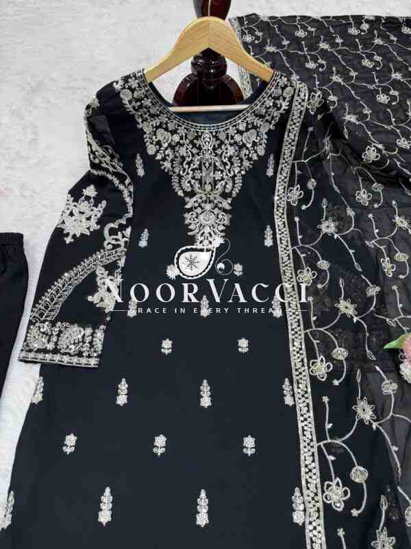Faux Georgette Embroidered Set with Lace-Border Dupatta - Image 7