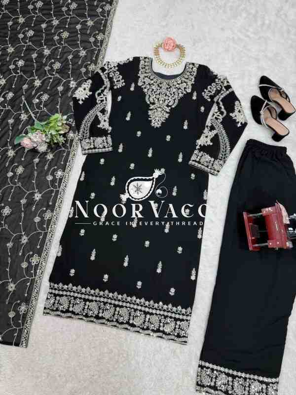 Faux Georgette Embroidered Set with Lace-Border Dupatta - Image 12