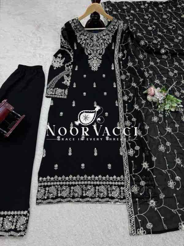 Faux Georgette Embroidered Set with Lace-Border Dupatta - Image 10