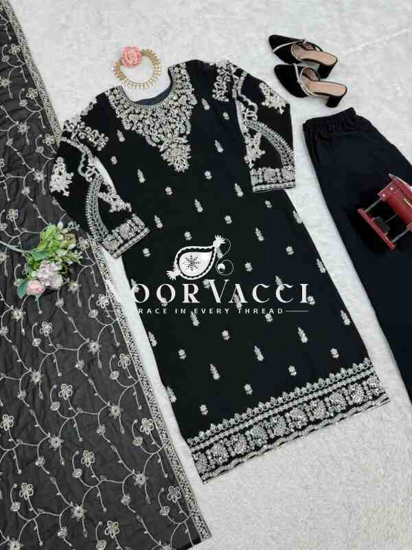 Faux Georgette Embroidered Set with Lace-Border Dupatta - Image 11