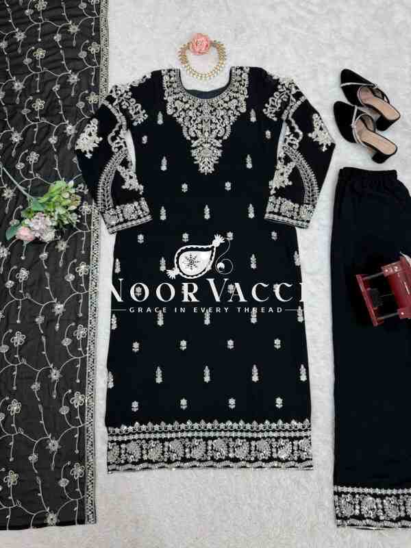 Faux Georgette Embroidered Set with Lace-Border Dupatta - Image 8