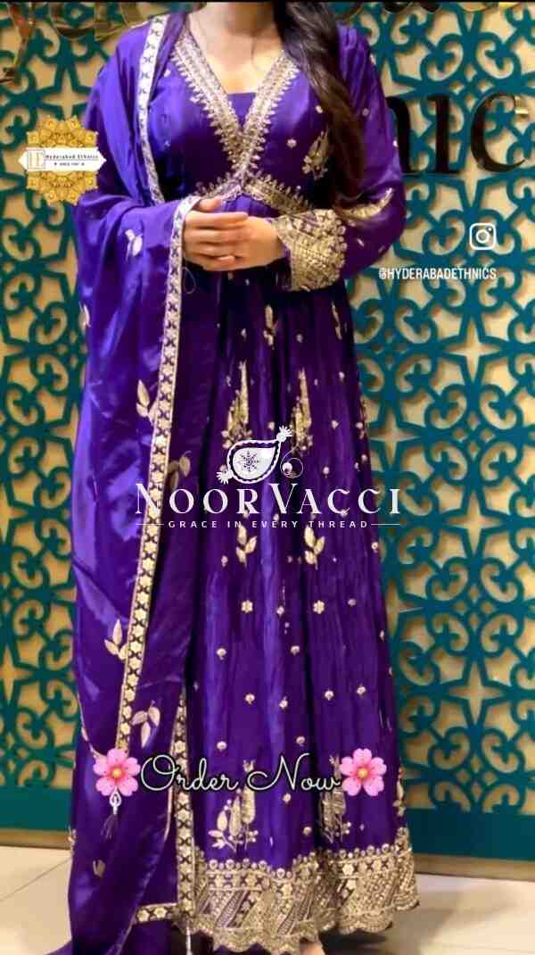 Pure Chinon Silk Aliya-Cut Gown-Pant Set with Embroidered Dupatta - Image 3