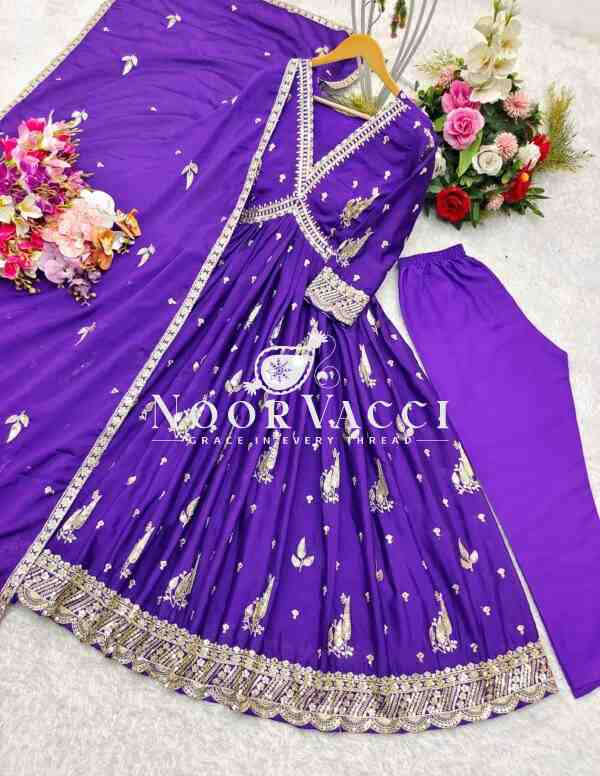Pure Chinon Silk Aliya-Cut Gown-Pant Set with Embroidered Dupatta - Image 5