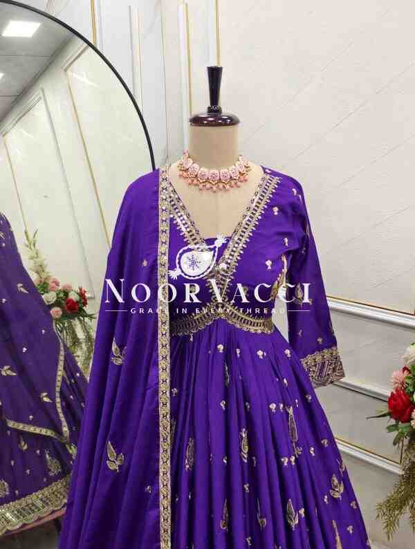 Pure Chinon Silk Aliya-Cut Gown-Pant Set with Embroidered Dupatta - Image 6