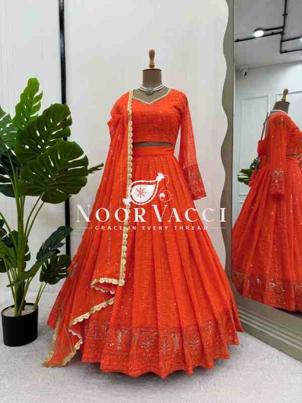 Designer Faux Georgette Lehenga Set with Thread & Sequence Work - Image 4