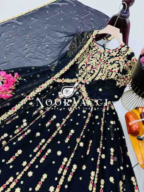 Fox Georgette Embroidered Long Top Palazzo Set with Dupatta - Image 9