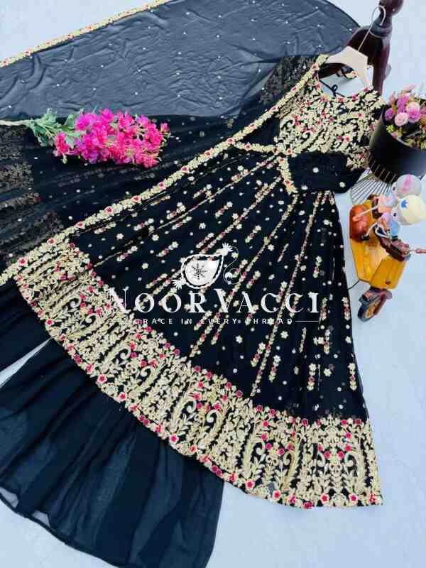 Fox Georgette Embroidered Long Top Palazzo Set with Dupatta - Image 11