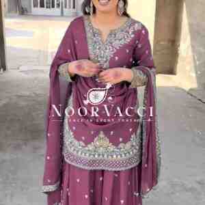Chinon Silk Embroidered Sharara Set with Dupatta – Party Wear Elegance
