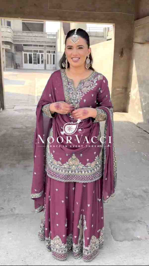 Chinon Silk Embroidered Sharara Set with Dupatta – Party Wear Elegance