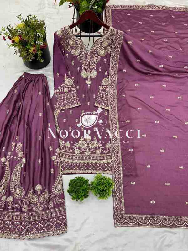 Chinon Silk Embroidered Sharara Set with Dupatta – Party Wear Elegance - Image 3
