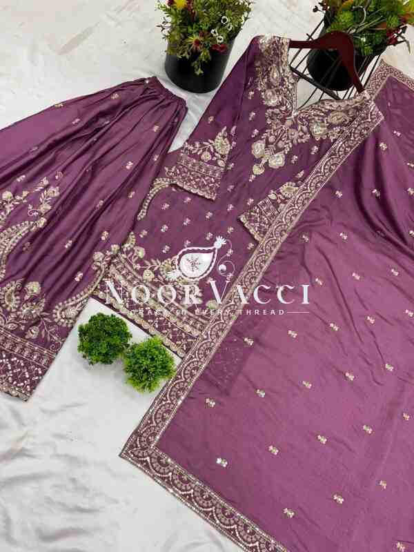Chinon Silk Embroidered Sharara Set with Dupatta – Party Wear Elegance - Image 4