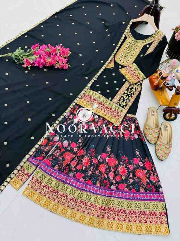 Chinon Silk Embroidered Party Top Palazzo Set with Dupatta - Image 3