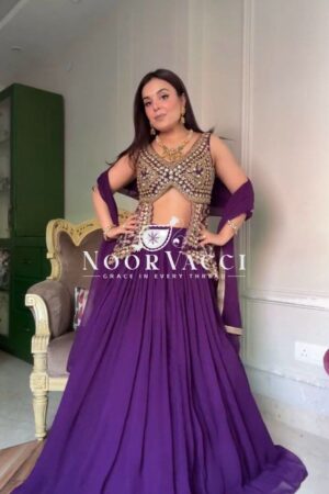 Shop Semi-Stitched Fox Georgette Lehenga with Fully Stitched Embroidered Top and Fancy Dupatta
