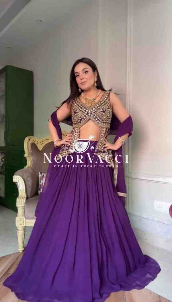 Semi-Stitched Fox Georgette Lehenga with Fully Stitched Embroidered Top and Fancy Dupatta