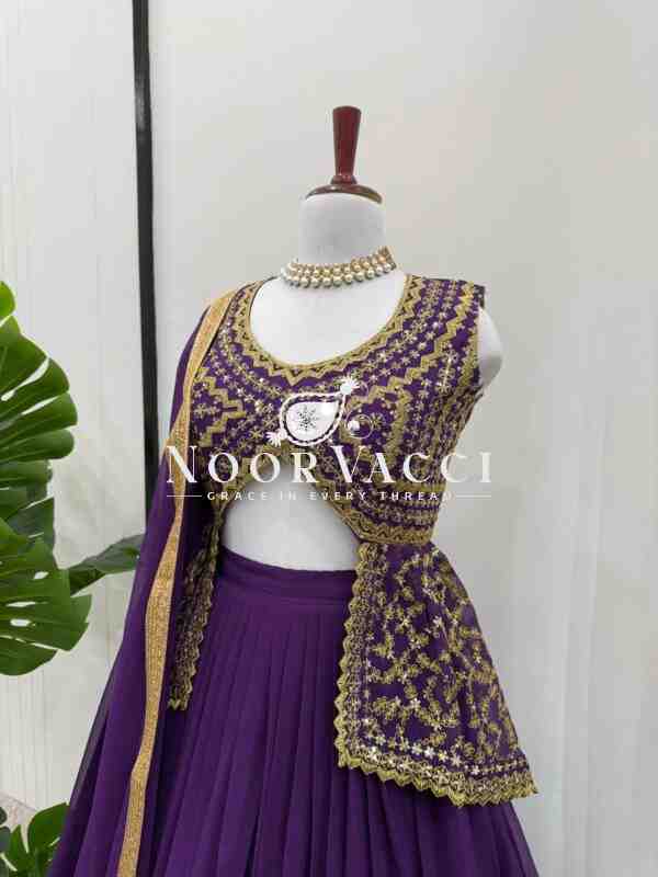 Semi-Stitched Fox Georgette Lehenga with Fully Stitched Embroidered Top and Fancy Dupatta - Image 3