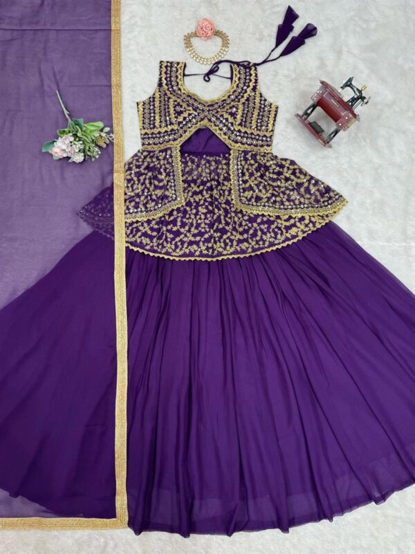 Shop Semi-Stitched Fox Georgette Lehenga with Fully Stitched Embroidered Top and Fancy Dupatta - Image 10